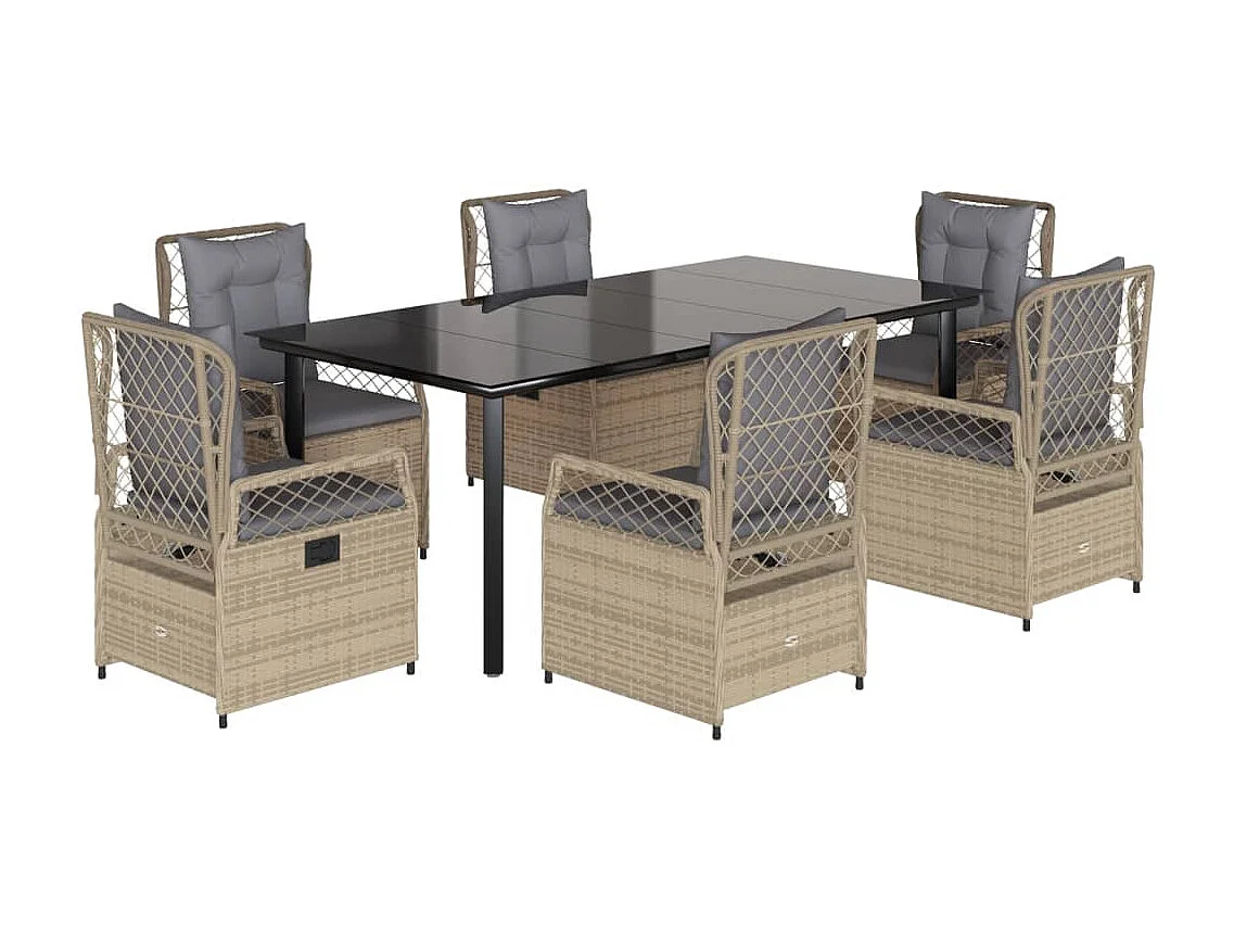 Ensemble à manger de jardin et coussins 7 pcs beige poly rotin