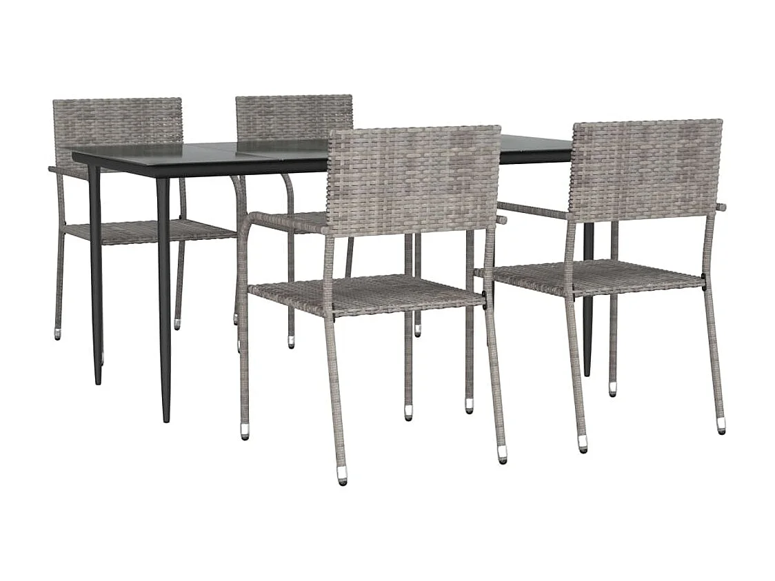 Ensemble à manger de jardin 5pcs gris-noir résine tressée-acier