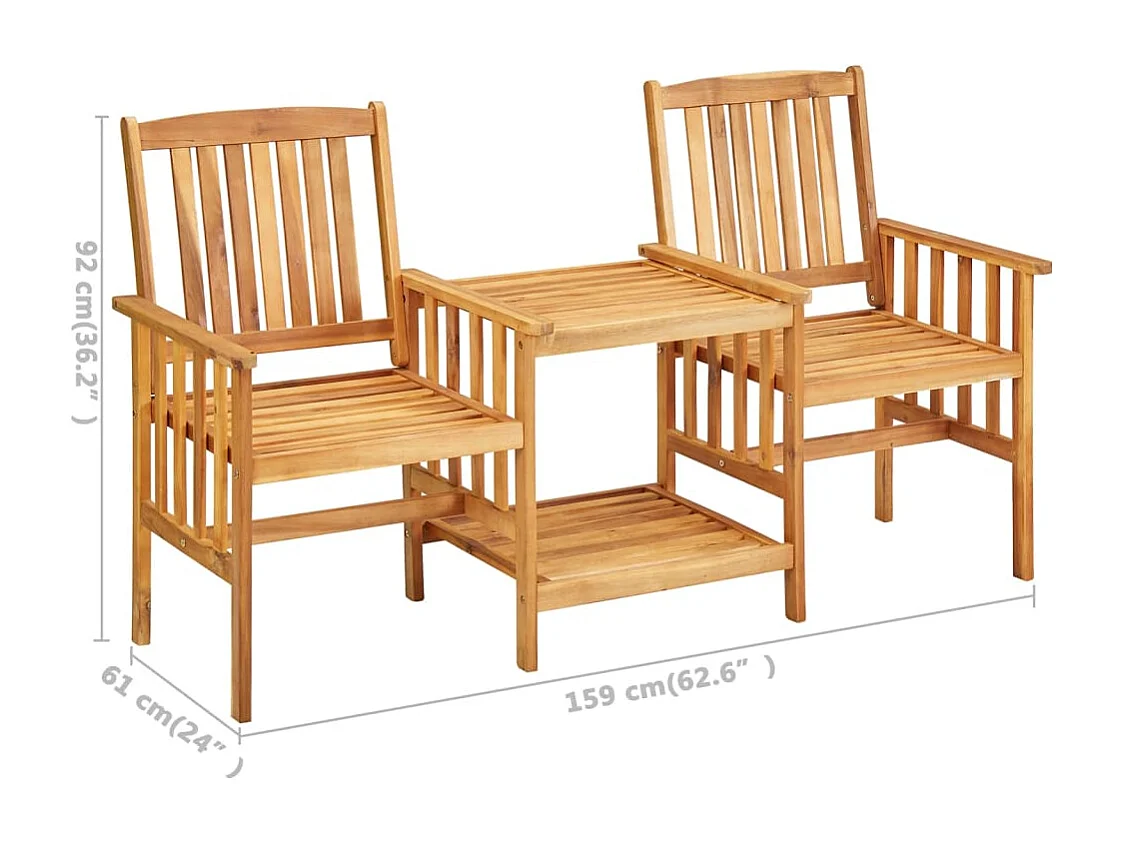 Chaises de jardin avec table à thé et coussins Acacia solide 4
