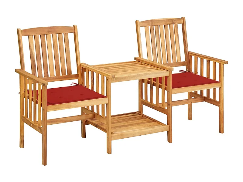 Chaises de jardin avec table à thé et coussins Acacia solide 4