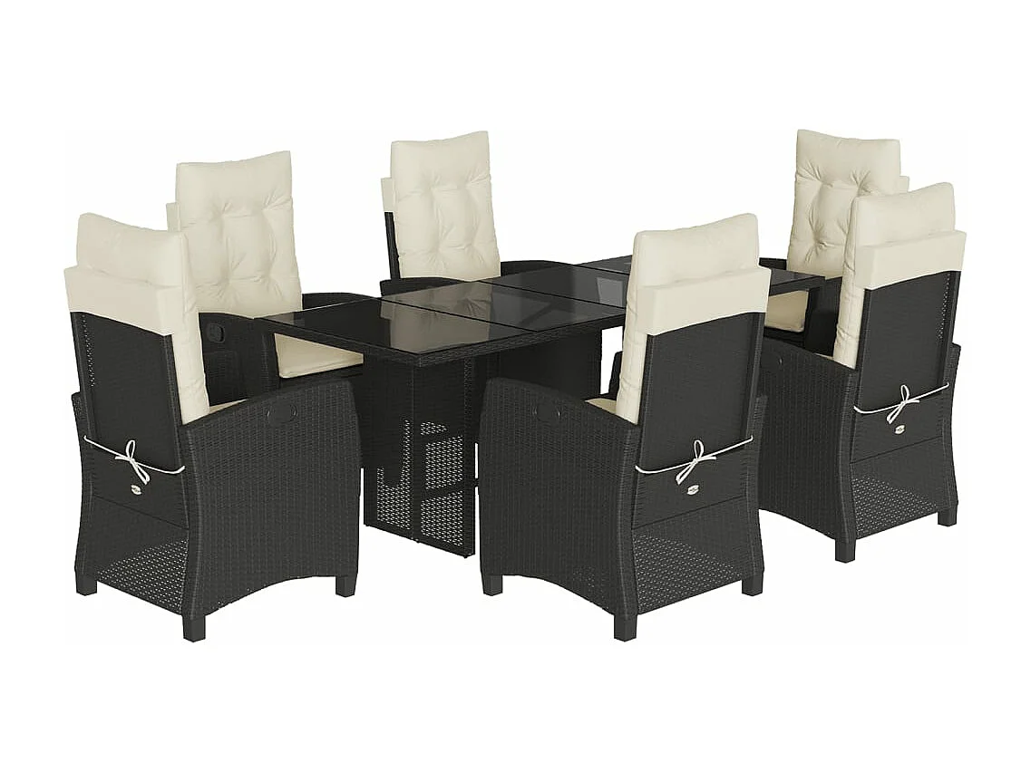 Ensemble à manger de jardin coussins 7pcs Noir Résine tressée