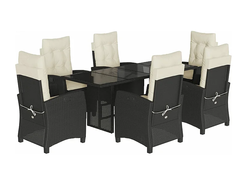 Ensemble à manger de jardin coussins 7pcs Noir Résine tressée