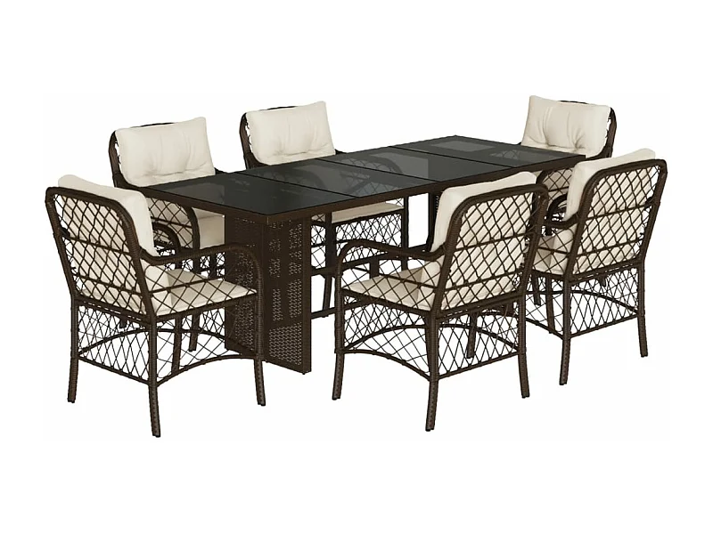 Ensemble à manger de jardin et coussins 7 pcs marron rotin