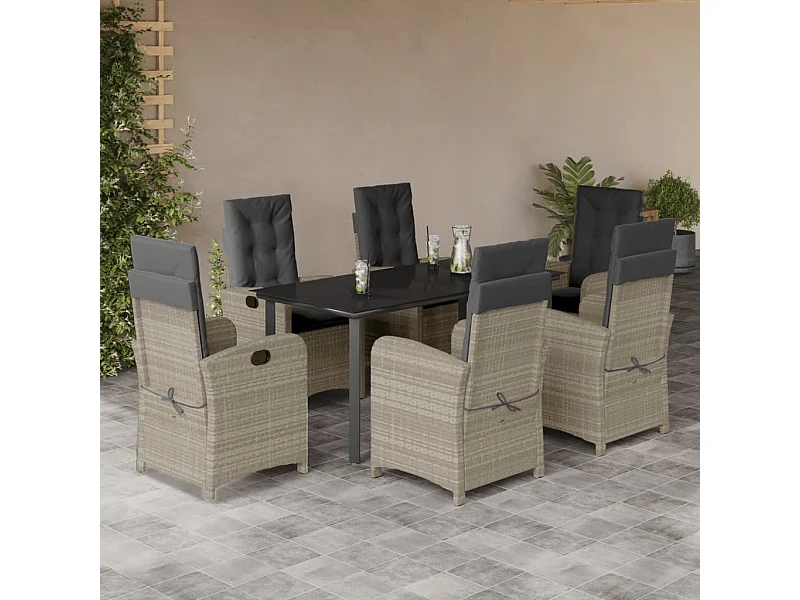 Ensemble à manger de jardin et coussins 7 pcs gris clair rotin