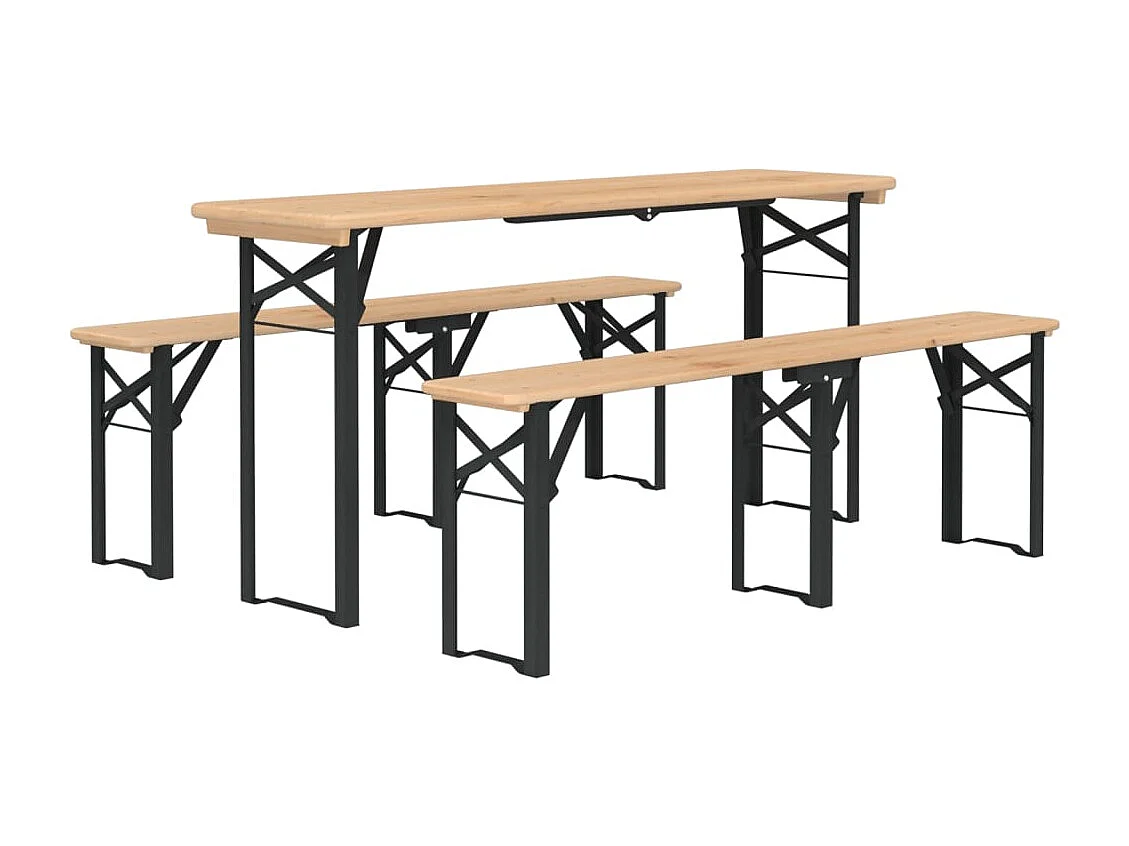 Ensemble de tables à bière pliantes 3 pcs bois massif de sapin