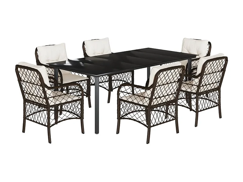 Ensemble à manger de jardin et coussins 7 pcs marron rotin