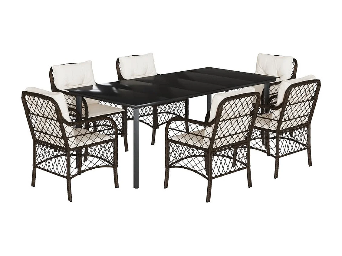 Ensemble à manger de jardin et coussins 7 pcs marron rotin