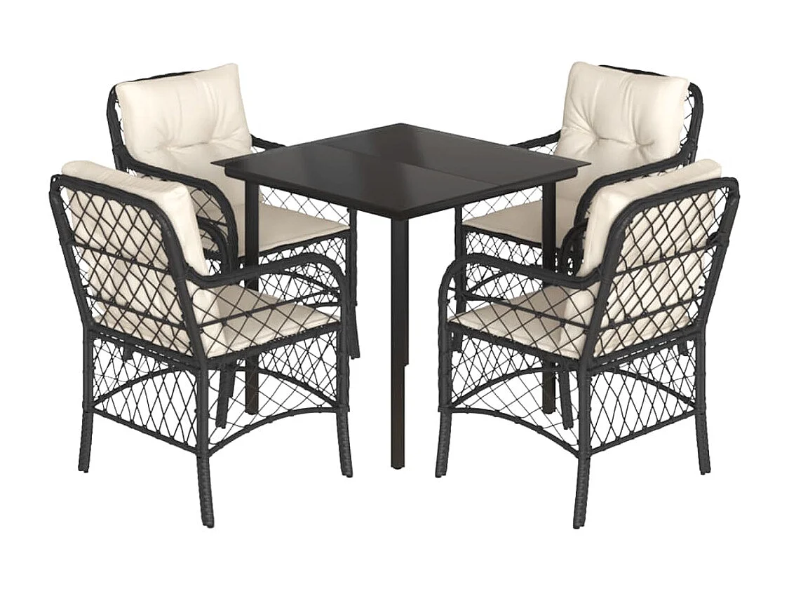 Ensemble à manger de jardin coussins 5pcs Noir Résine tressée