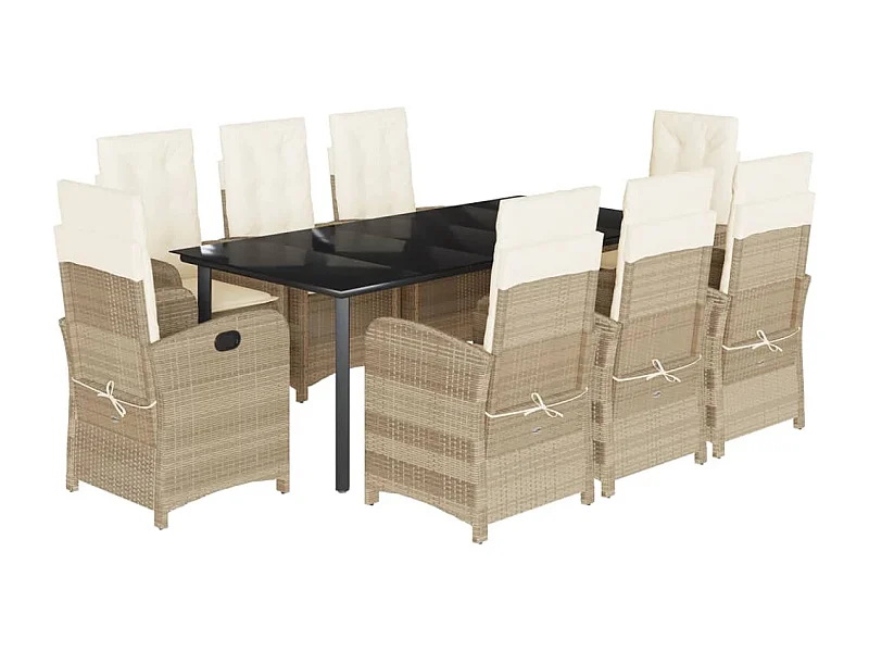 Ensemble à manger de jardin et coussins 9 pcs beige Poly rotin