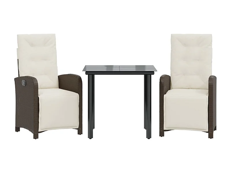 Ensemble de bistro 3 pcs avec coussins marron résine tressée