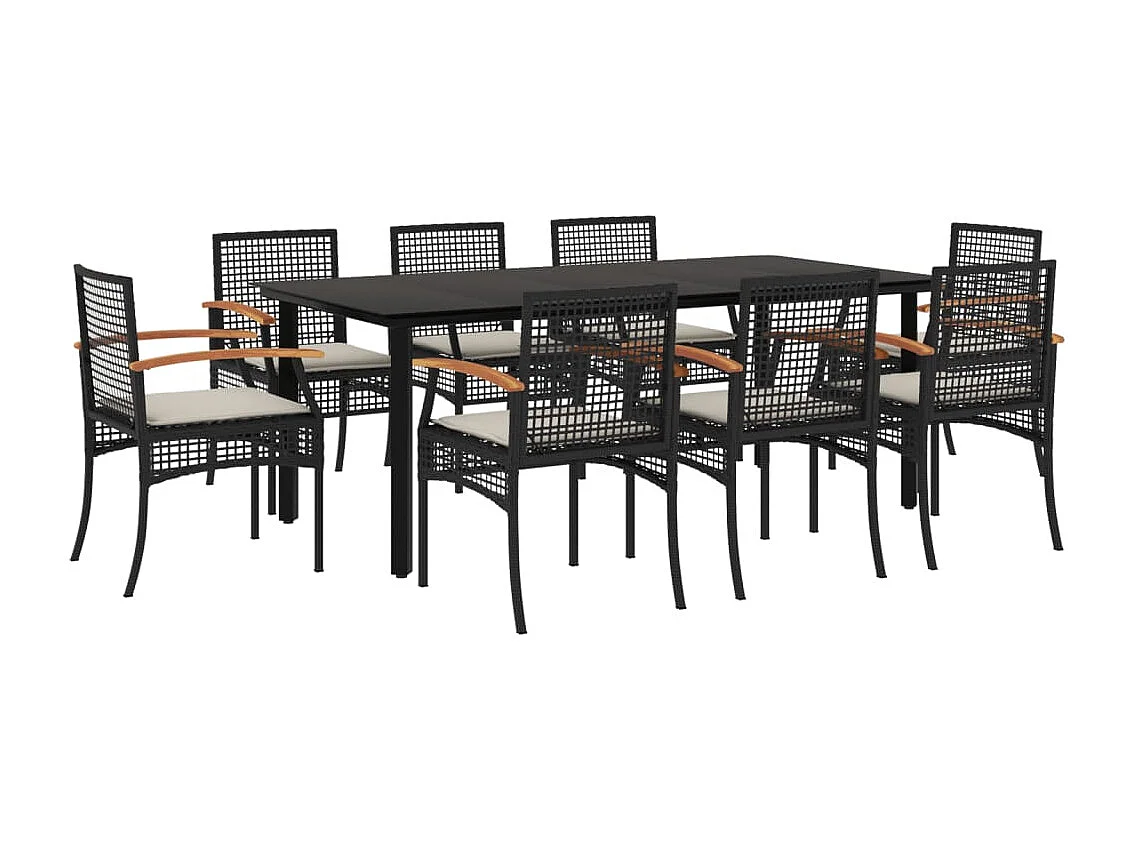 Ensemble à manger de jardin 9pcs coussins noir résine tressée