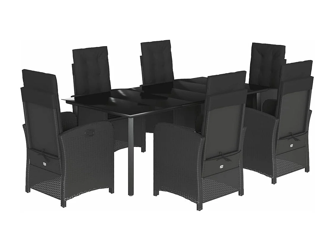 Ensemble à manger de jardin coussins 7pcs Noir Résine tressée