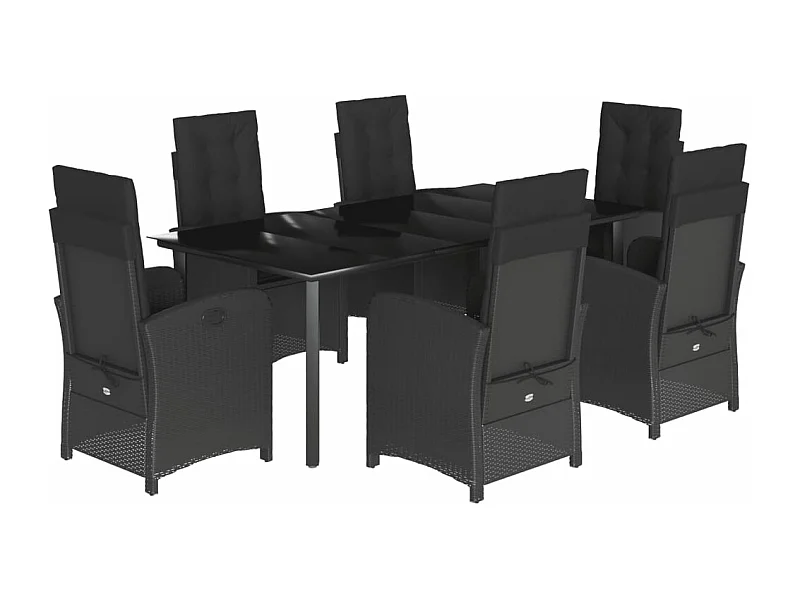 Ensemble à manger de jardin coussins 7pcs Noir Résine tressée