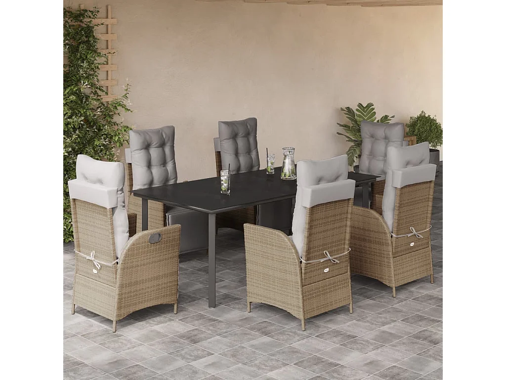 Ensemble à manger de jardin coussins 7 pcs mélange beige rotin