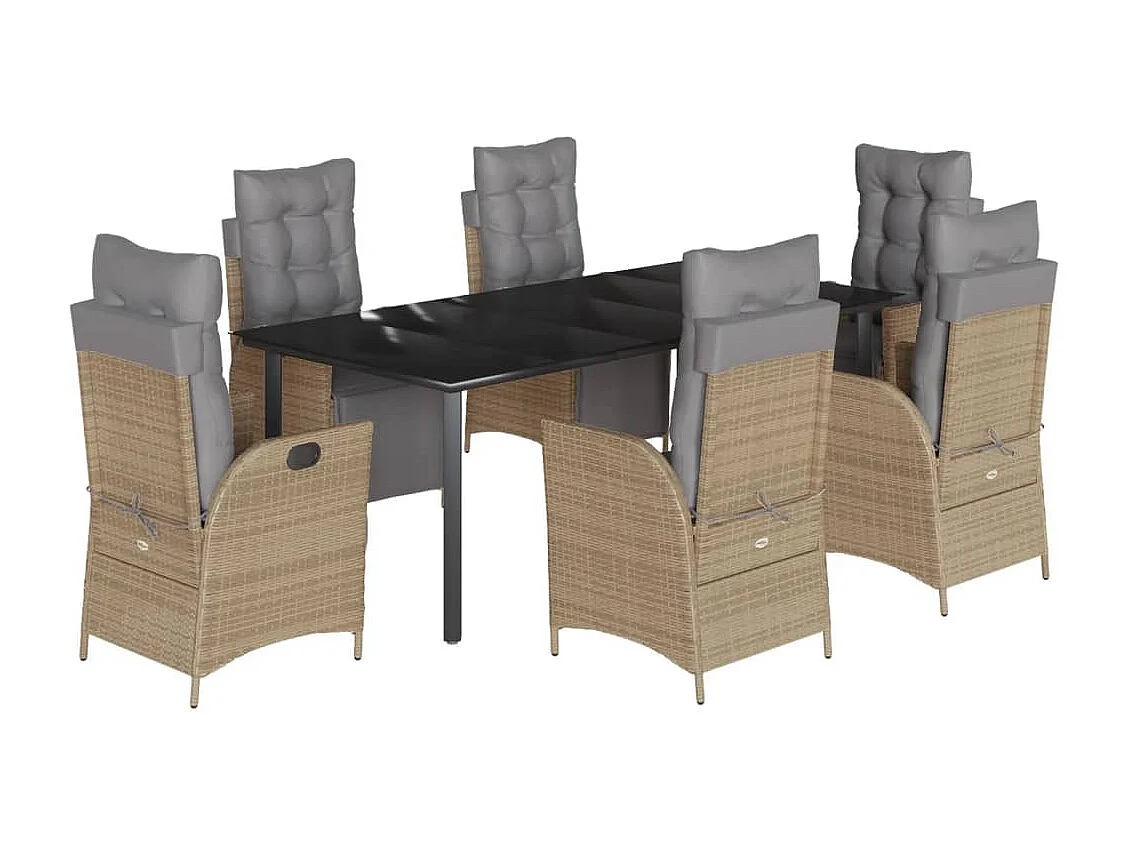 Ensemble à manger de jardin coussins 7 pcs mélange beige rotin