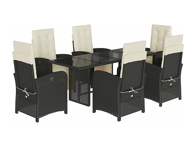 Ensemble à manger de jardin coussins 7pcs Noir Résine tressée