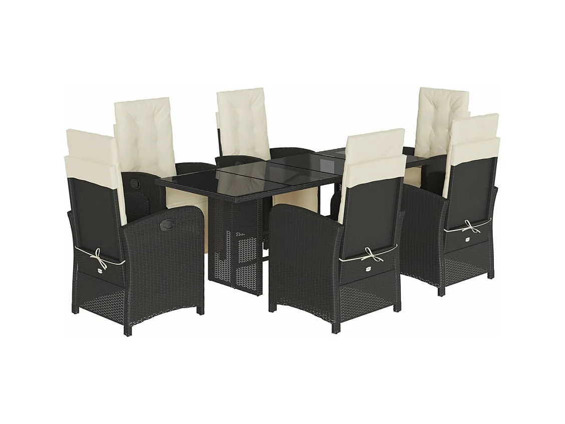 Ensemble à manger de jardin coussins 7pcs Noir Résine tressée
