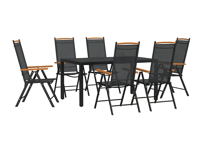 Ensemble à manger de jardin 7 pcs noir aluminium