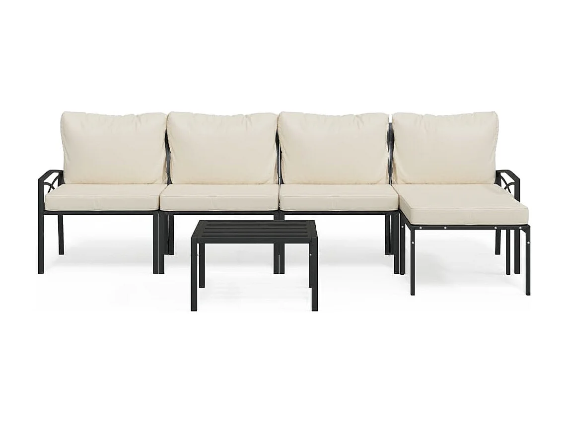 Salon de jardin 6 pcs avec coussins sable acier