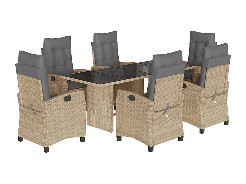 Ensemble à manger de jardin coussins 7 pcs mélange beige rotin