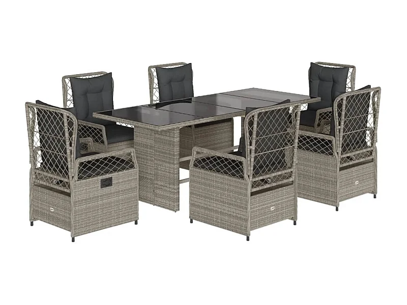 Ensemble à manger de jardin et coussins 7 pcs gris clair rotin