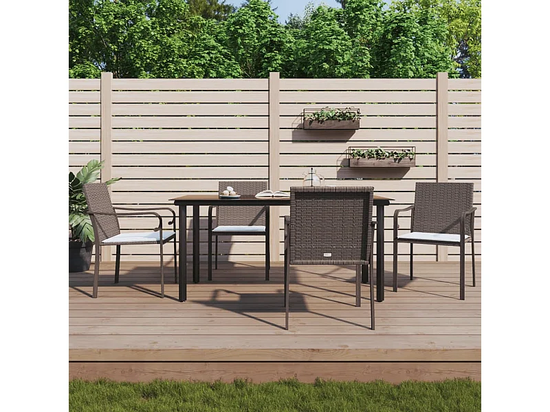 Ensemble à manger de jardin 5 pcs coussins résine tressée acier