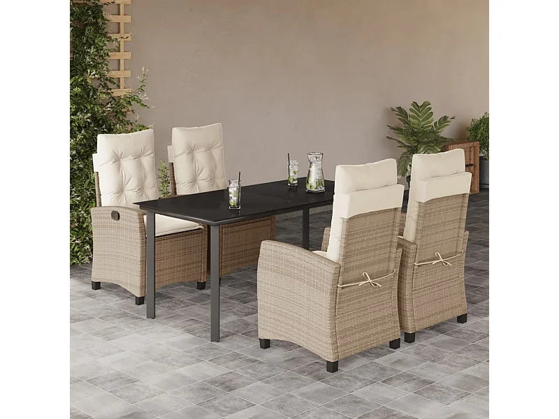Ensemble à manger de jardin avec coussins 5pcs Beige poly rotin