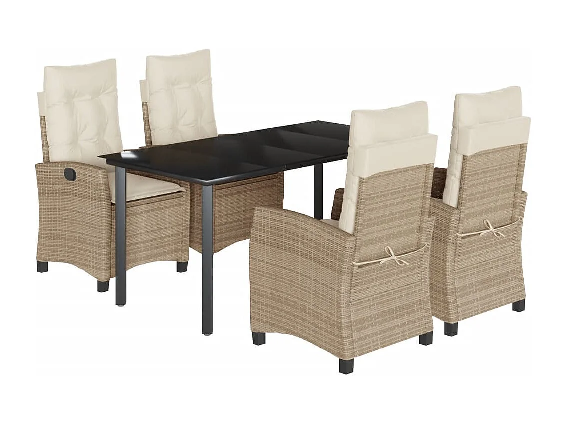 Ensemble à manger de jardin avec coussins 5pcs Beige poly rotin