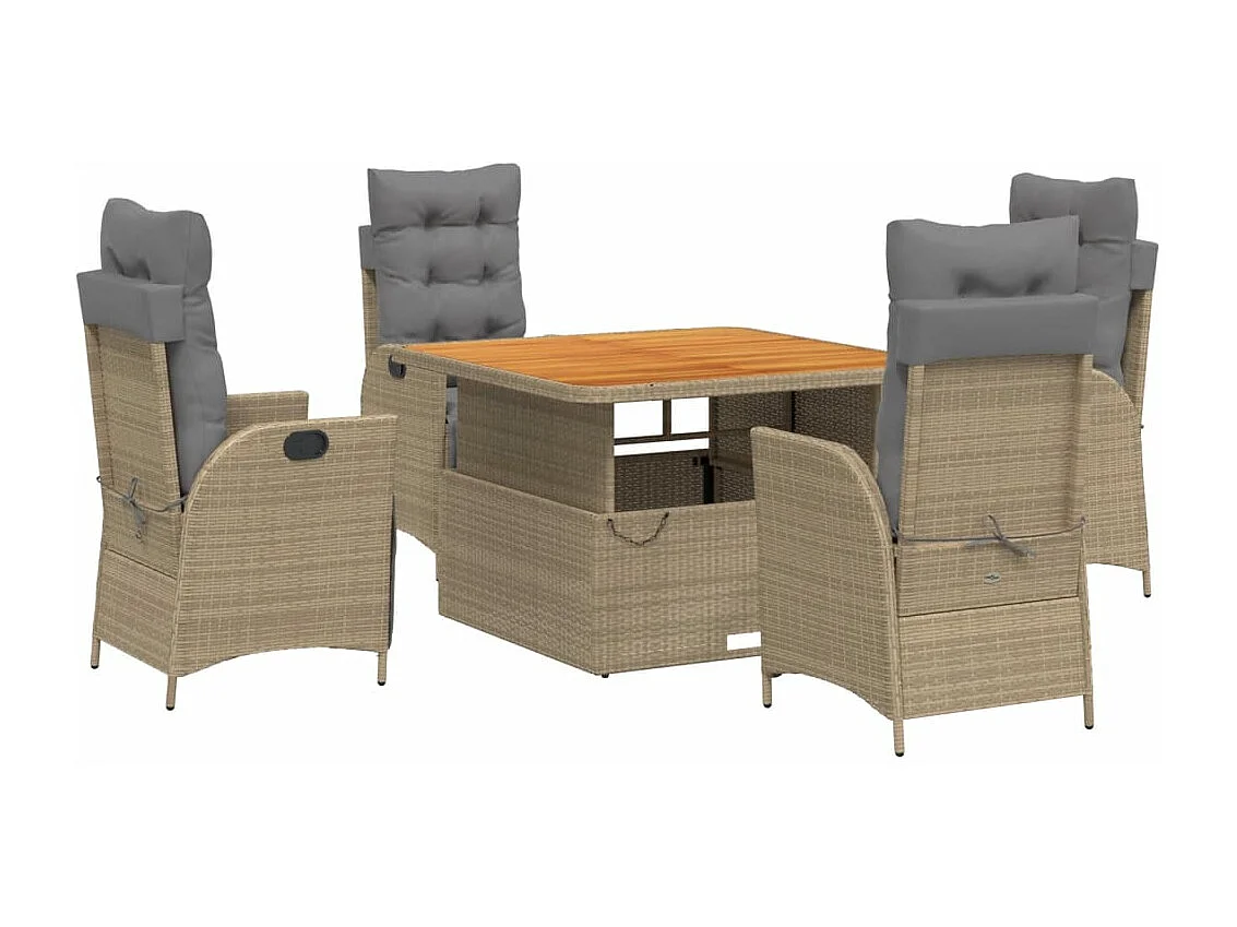 Ensemble à manger de jardin avec coussins 5pcs Beige poly rotin