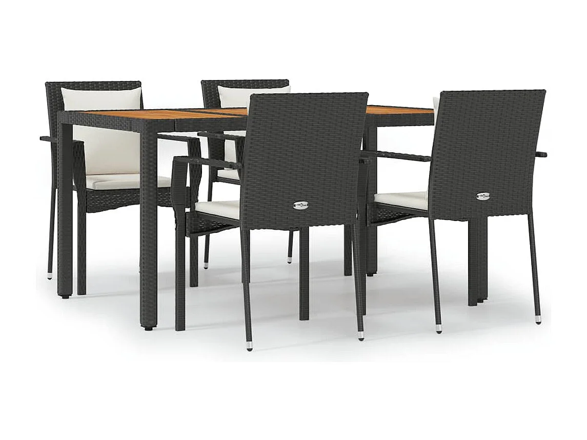 Ensemble à manger de jardin coussins 5pcs Noir Résine tressée