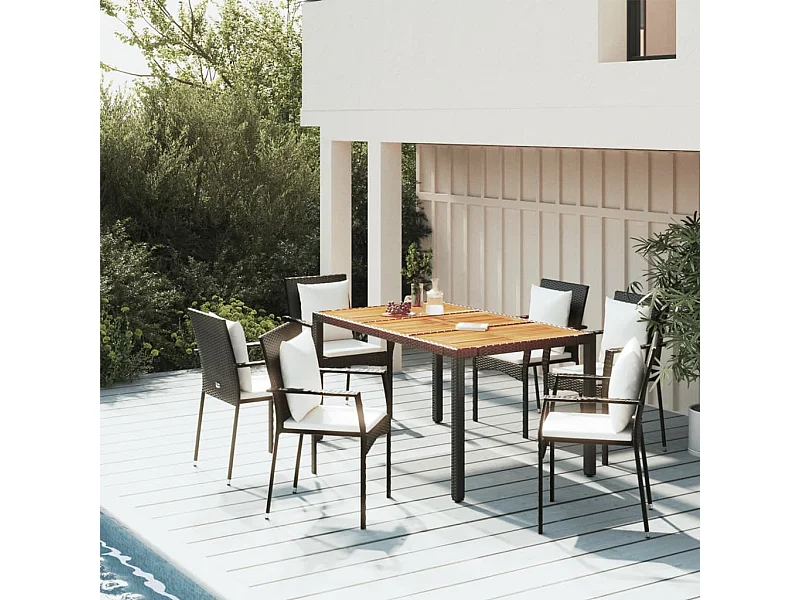 Ensemble à manger de jardin coussins 5pcs Noir Résine tressée