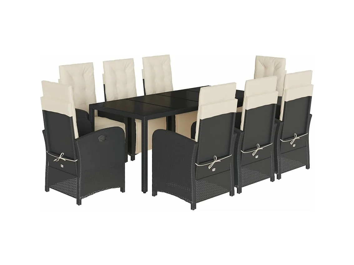Ensemble à manger de jardin 9pcs coussins noir résine tressée
