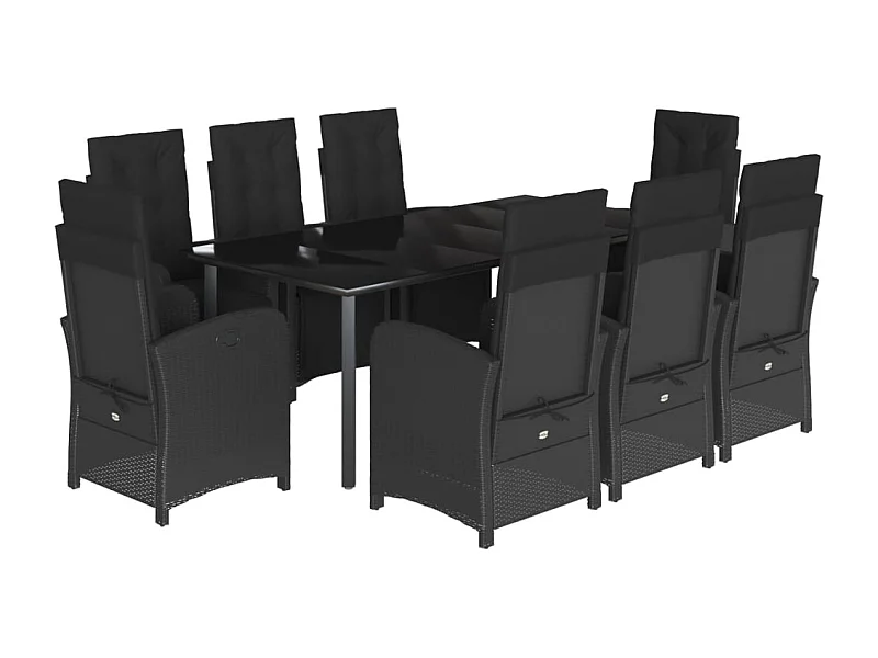 Ensemble à manger de jardin 9pcs coussins noir résine tressée