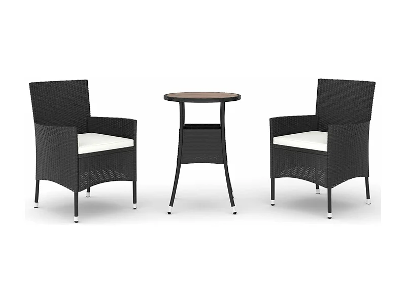 Ensemble de bistro de jardin 3 pcs coussins noir poly rotin