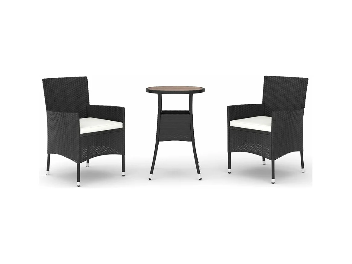 Ensemble de bistro de jardin 3 pcs coussins noir poly rotin