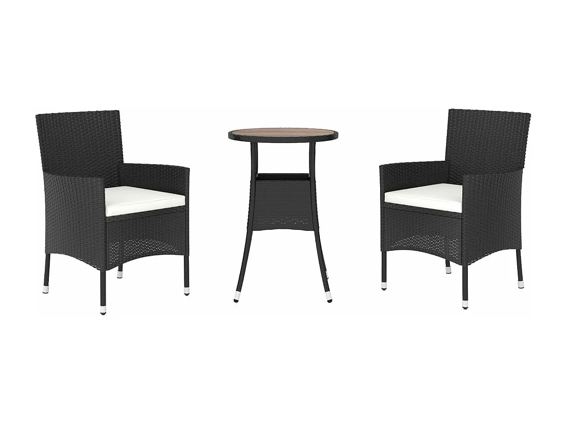 Ensemble de bistro de jardin 3 pcs coussins noir poly rotin