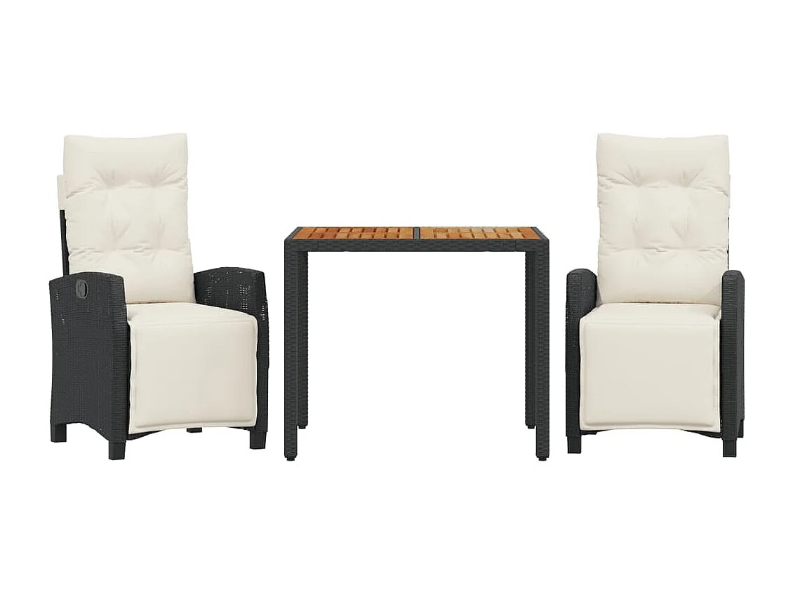 Ensemble à manger de jardin avec coussins 3 pcs Noir