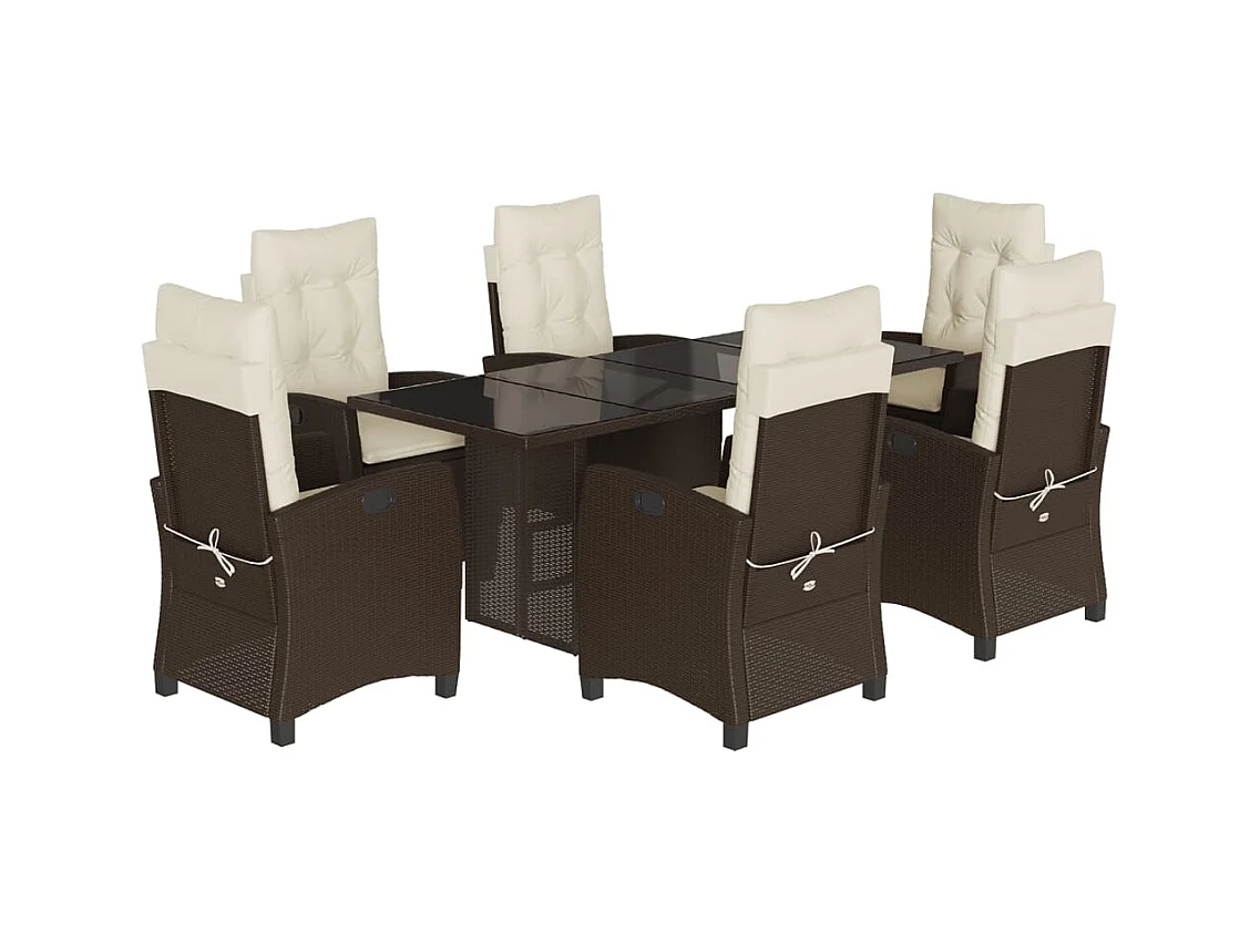 Ensemble à manger de jardin et coussins 7 pcs marron rotin