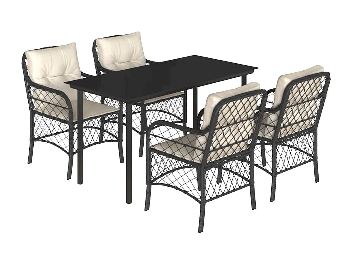 Ensemble à manger de jardin coussins 5pcs Noir Résine tressée