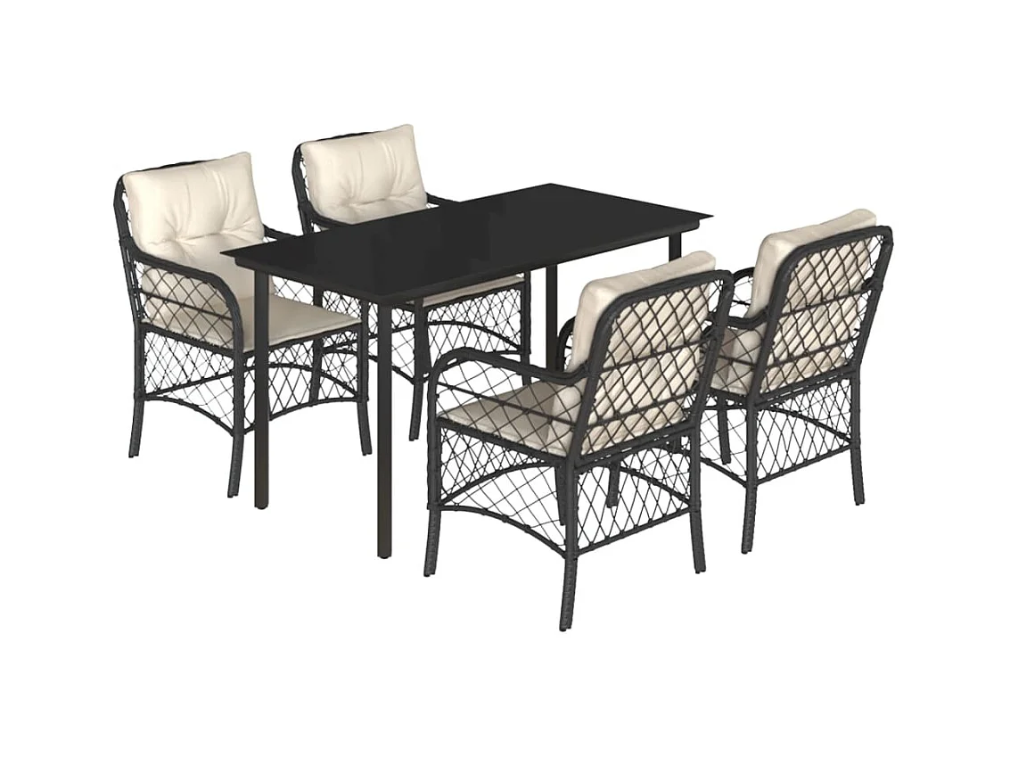 Ensemble à manger de jardin coussins 5pcs Noir Résine tressée