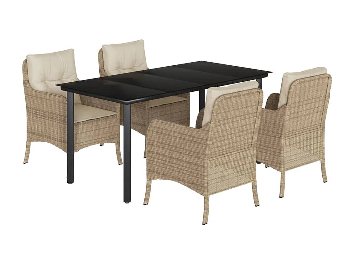 Ensemble à manger de jardin avec coussins 5pcs Beige poly rotin