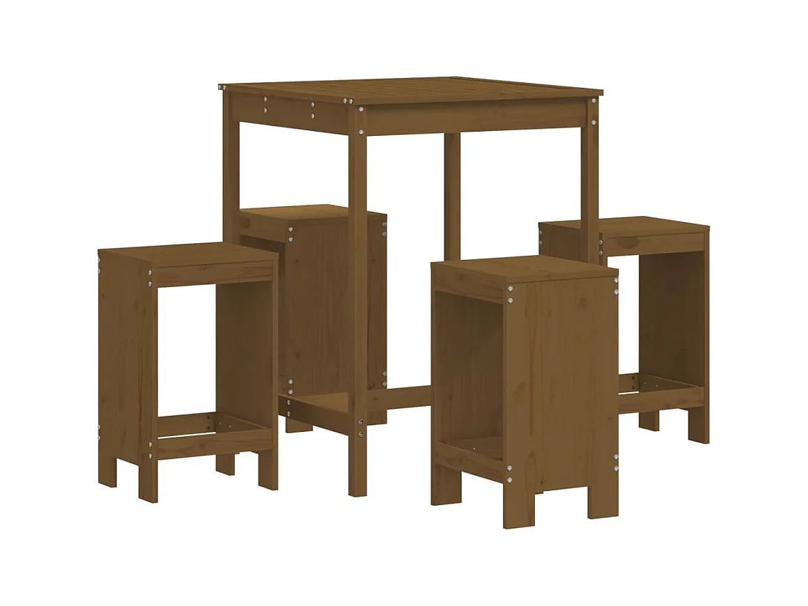 Ensemble de bar de jardin 5 pcs marron miel bois de pin massif