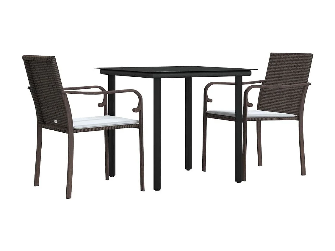 Ensemble à manger de jardin 3 pcs coussins résine tressée acier