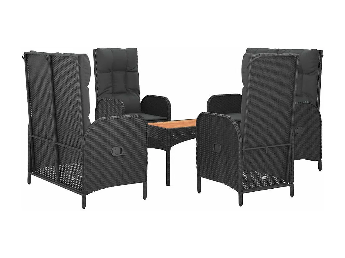 Ensemble à manger de jardin coussins 5pcs Noir Résine tressée