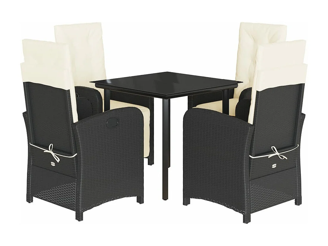 Ensemble à manger de jardin coussins 5pcs Noir Résine tressée