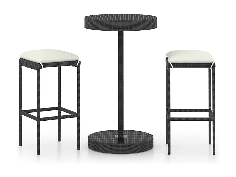 Ensemble de bar de jardin 3 pcs et coussins Résine tressée Noir 7