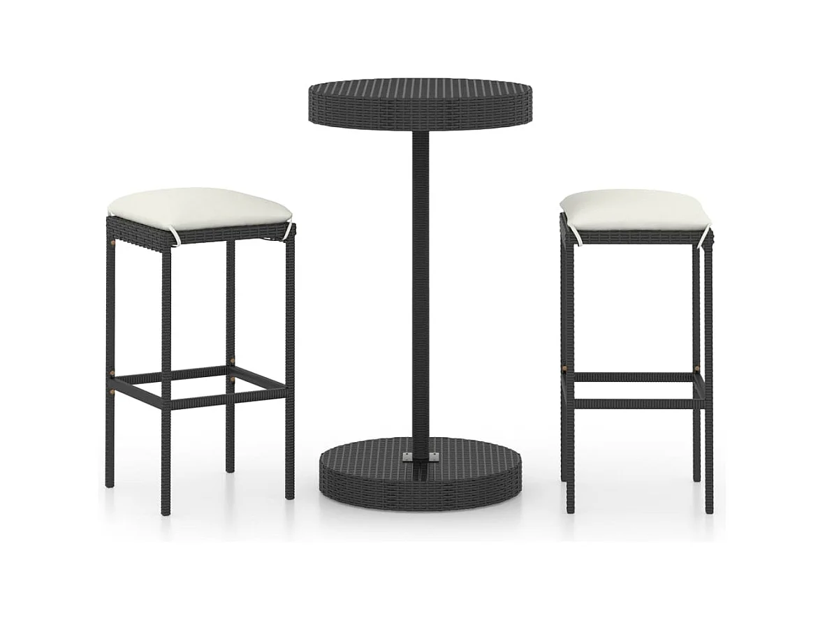 Ensemble de bar de jardin 3 pcs et coussins Résine tressée Noir 7