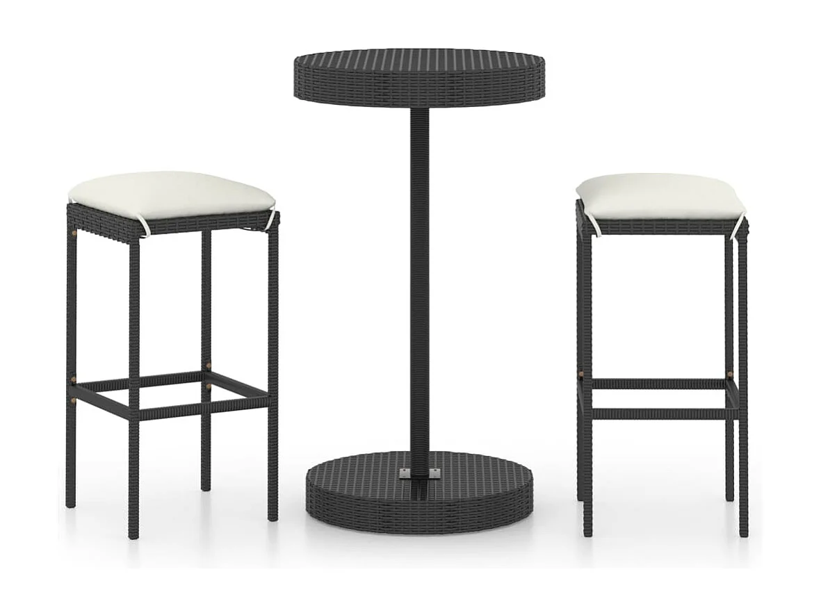 Ensemble de bar de jardin 3 pcs et coussins Résine tressée Noir 7