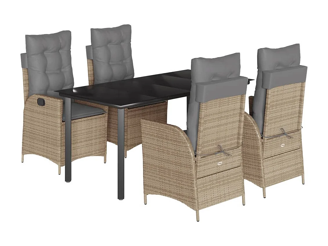 Ensemble à manger de jardin avec coussins 5pcs Beige poly rotin