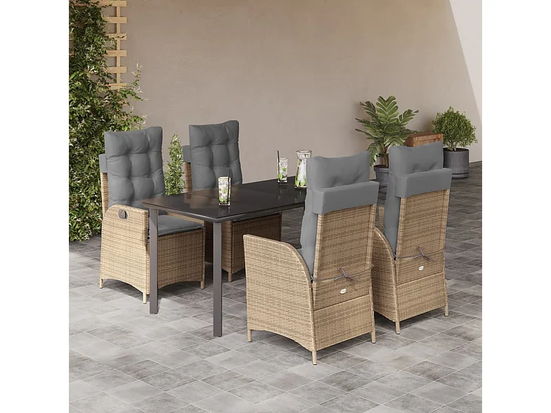 Ensemble à manger de jardin avec coussins 5pcs Beige poly rotin